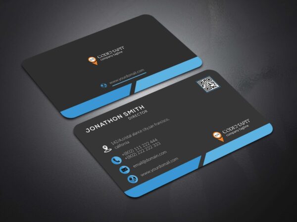 Free 2024 Professional Black & Blue Business Card PSD Templates