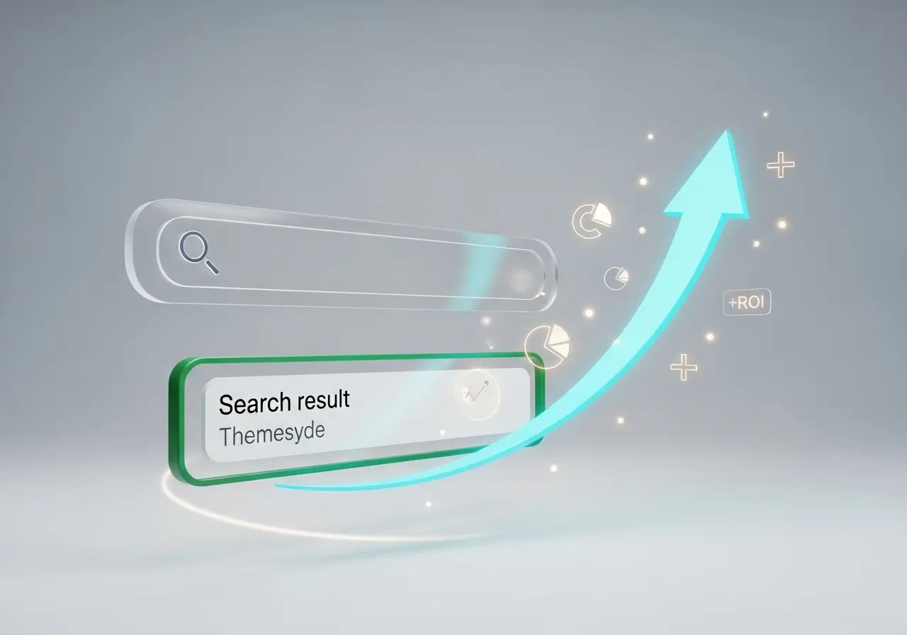 Strategic SEO services from Themesyde showing a top Google ranking transforming into business growth.