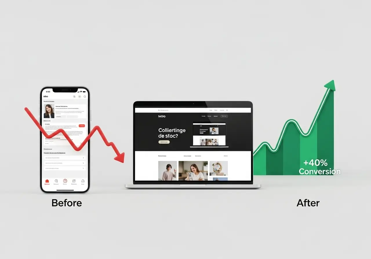 A case study showing a 40% increase in conversions after a custom website redesign by Themesyde.