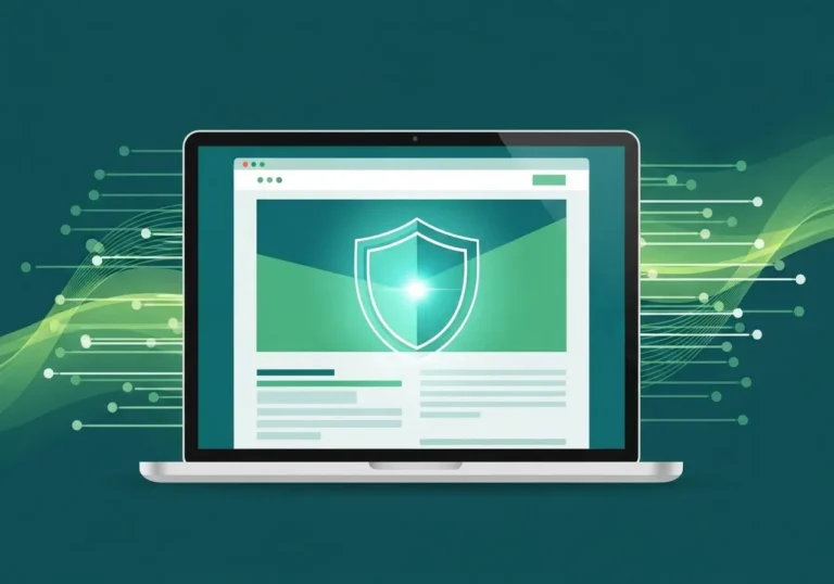 Secure and fast website performance provided by Themesyde, symbolized by a digital shield and speed lines around a website interface.