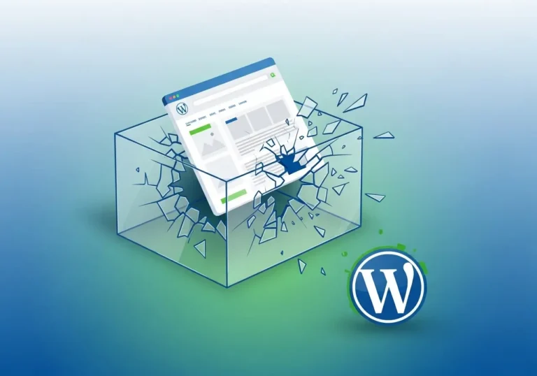Illustration of a website breaking free from a restrictive platform by migrating to the freedom of WordPress.