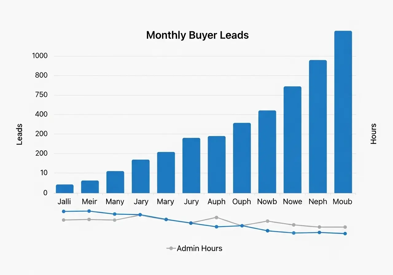 Bar chart showing a 250% increase in buyer leads for a real estate agency after their new website launch.