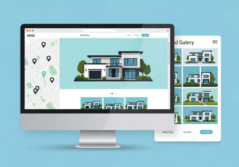 A professional real estate website design by Themesyde, featuring property listings and a map.