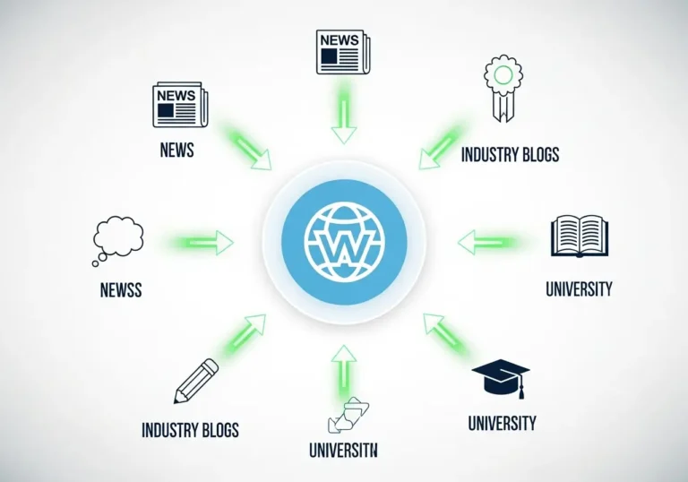 Illustration of a high-authority link building strategy by Themesyde, with quality backlinks pointing to a central website.