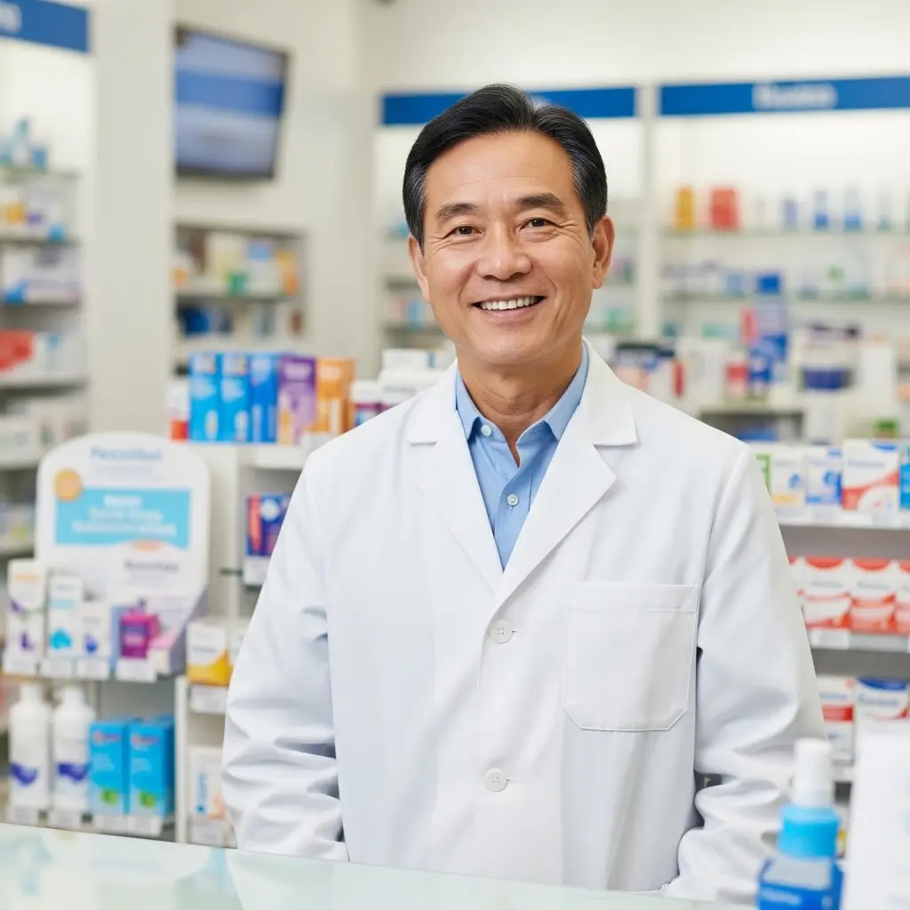 Dr. David Chen, a pharmacy owner, praising the user-friendly design of his website from Themesyde.