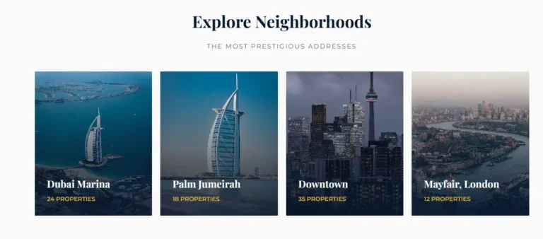 Interactive neighborhood guide section design for real estate agency website