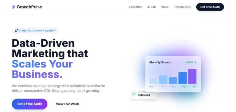 GrowthPulse digital marketing agency website homepage hero section