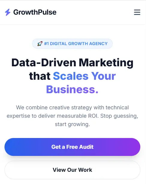 GrowthPulse digital marketing agency website homepage mobile view