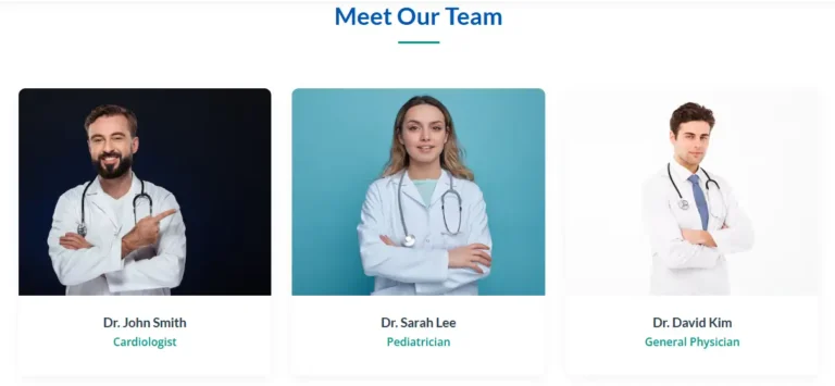 Professional doctor profile cards design for healthcare website