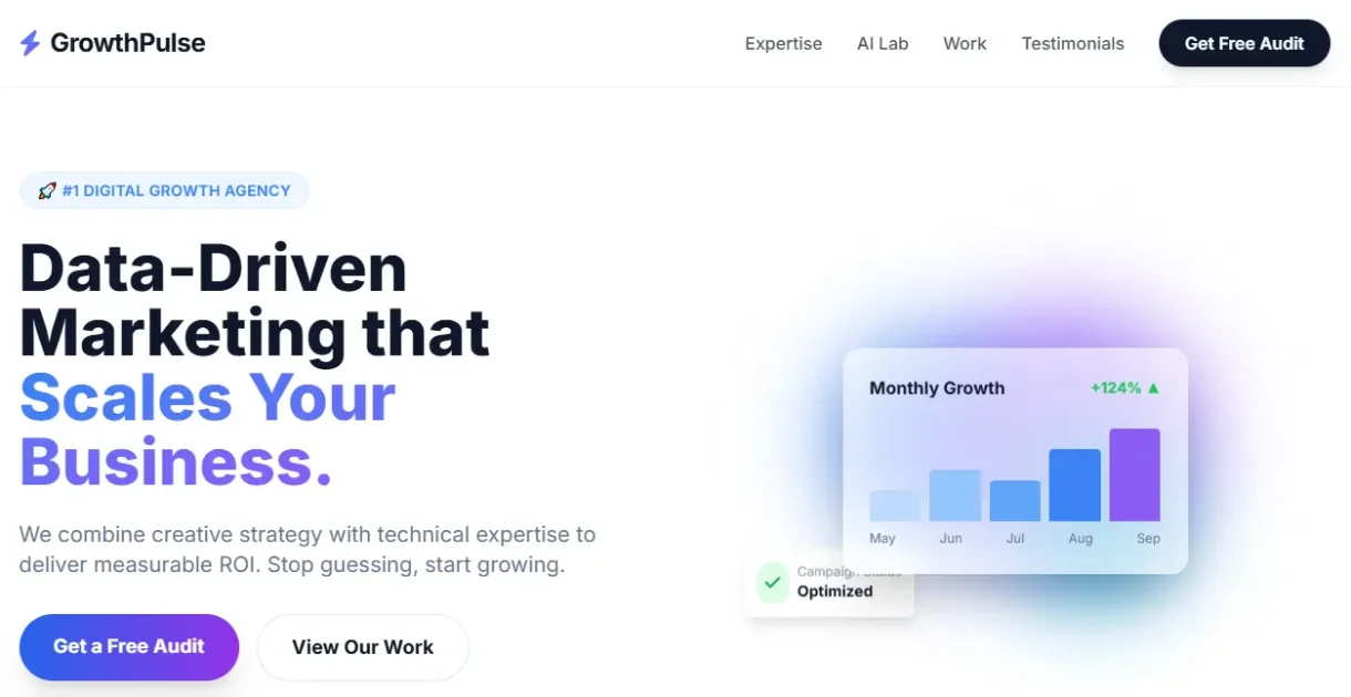 GrowthPulse digital marketing agency website homepage hero section